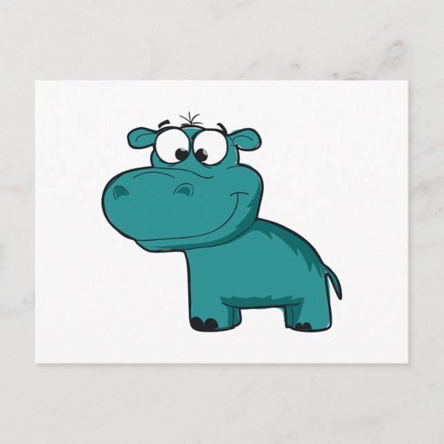 Blue Happy Hippo Postcard (Front)