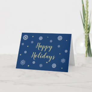 Blue Happy Holidays Elegant Typography Snowflakes Card