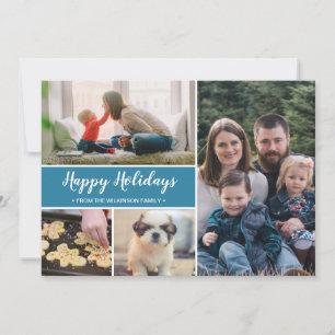 Blue  Happy Holidays Family Photo Christmas Holiday Card