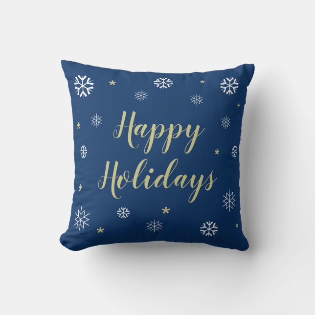 Blue Happy Holidays Snowflakes Cushion (Front)