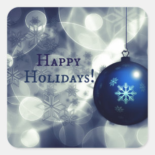 Blue Happy Holidays Square Sticker