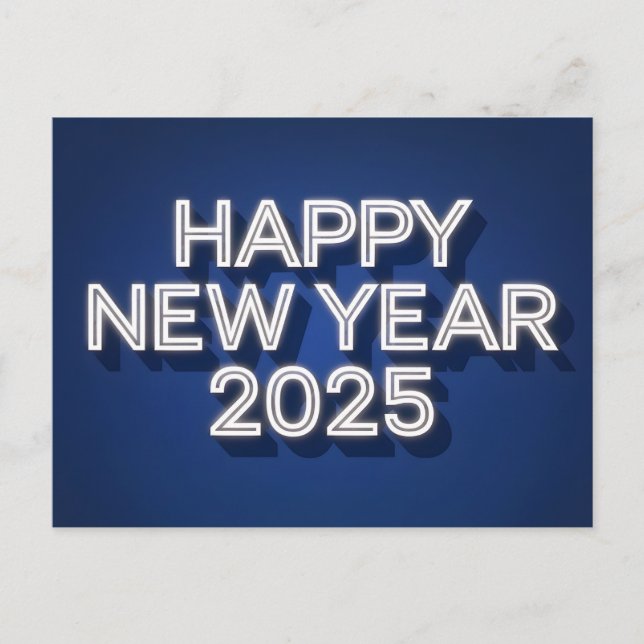 Blue Happy New Year 2025 Holiday Postcard (Front)