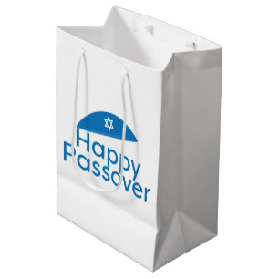 Blue Happy Passover Greeting with Kippah Medium Gift Bag