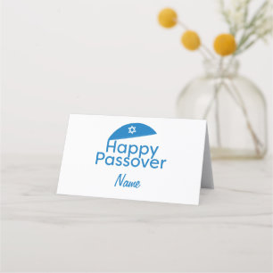 Blue Happy Passover Greeting with Kippah Place Card