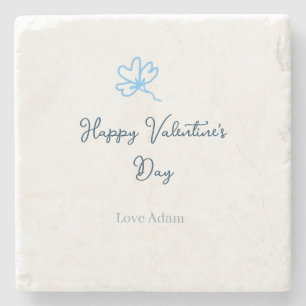 Blue happy Valentine's day love name flower rustic Stone Coaster