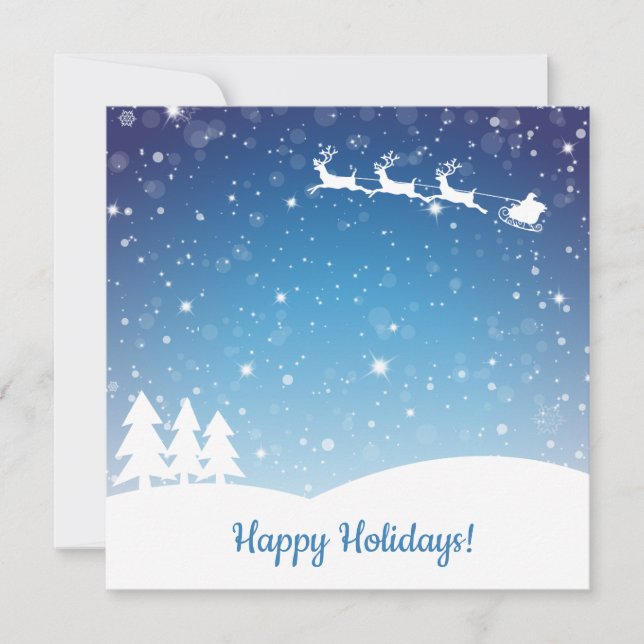 Blue Happy Winter Holidays Snowflakes Holiday Card (Front)