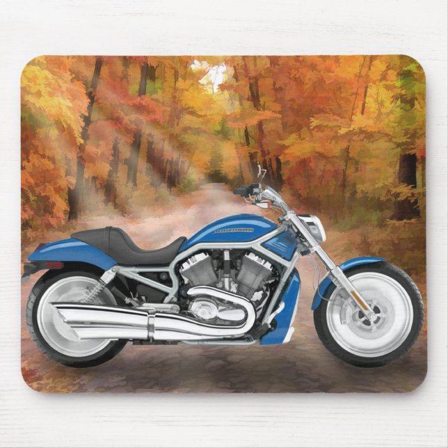 Blue Harley and Autumn Leaves Mouse Mat (Front)