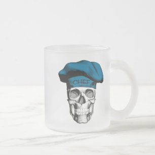 Blue Hat Chef Skull Frosted Glass Coffee Mug