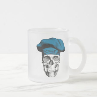 Blue Hat Chef Skull Frosted Glass Coffee Mug