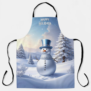 Blue Hat Snowman Christmas Tree Holiday Apron