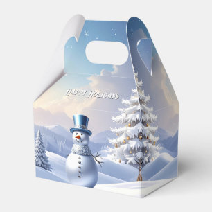 Blue Hat Snowman Christmas Tree Holiday Favor Box