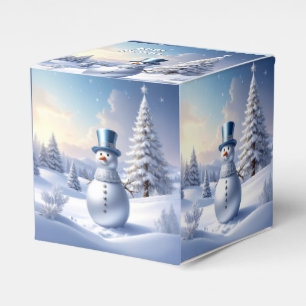 Blue Hat Snowman Christmas Tree Holiday Favor Box