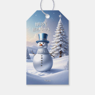 Blue Hat Snowman Christmas Tree Holiday Gift Tag