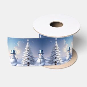 Blue Hat Snowman Christmas Tree Holiday Satin Ribbon