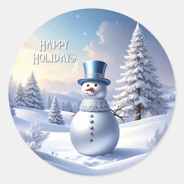 Blue Hat Snowman Christmas Tree Holiday Sticker (Front)