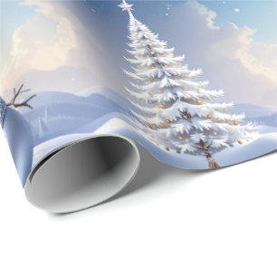 Blue Hat Snowman Christmas Tree Holiday Wrapping Paper