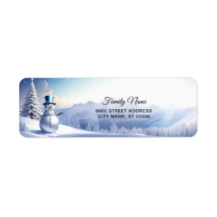 Blue Hat Snowman Christmas Tree Return Address