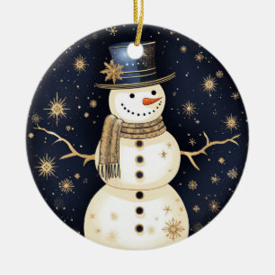 Blue Hat Snowman Ornament