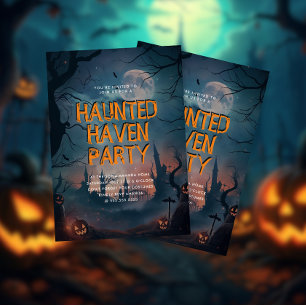 Blue Haunted Haven Halloween Party Invitation