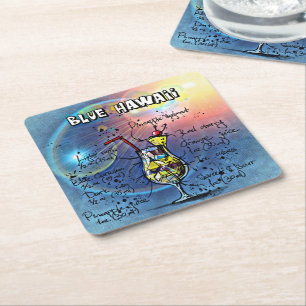 Blue Hawaii Cocktail (#1 of 12 Drink Recipe Sets) Square Paper Coaster