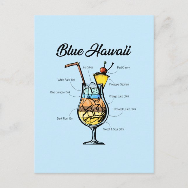 Blue Hawaii Cocktail Recipe Holiday Postcard (Front)