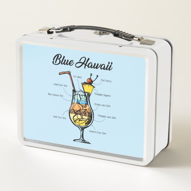 Blue Hawaii Cocktail Recipe Metal Lunch Box (Back)