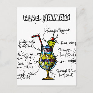 Blue Hawaii Cocktail Recipe Postcard
