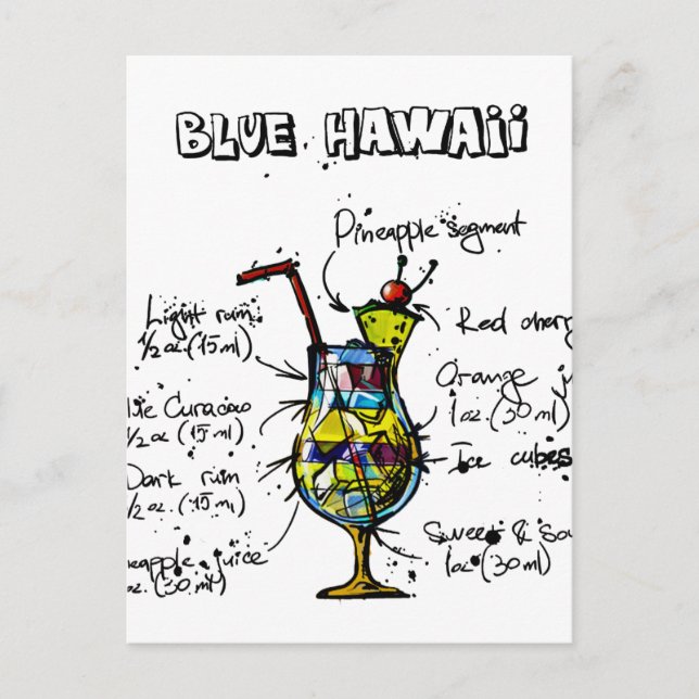 Blue Hawaii Cocktail Recipe Postcard (Front)