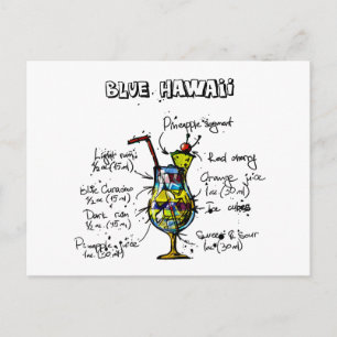 Blue Hawaii Cocktail Recipe Postcard