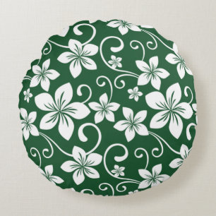 BLUE HAWAII PATTERN IN FOREST GREEN ROUND CUSHION
