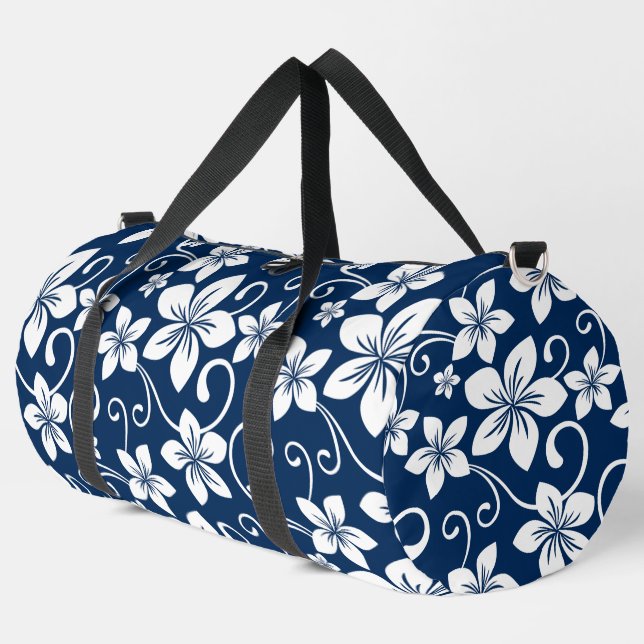 BLUE HAWAII PATTERN IN NAVY BLUE DUFFLE BAG (Left Corner)