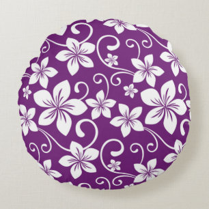 BLUE HAWAII PATTERN IN PLUM ROUND CUSHION