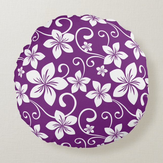 BLUE HAWAII PATTERN IN PLUM ROUND CUSHION (Front)