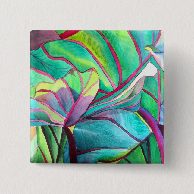 Blue Hawaii Tropical leaf foliage art 15 Cm Square Badge (Front)