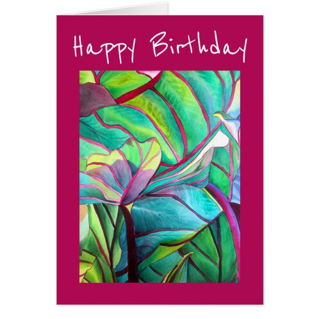 Blue Hawaii Tropical leaf foliage art birthday (Front)