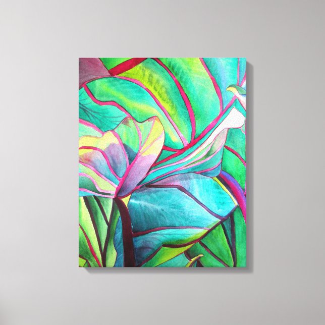Blue Hawaii Tropical leaf foliage art Canvas Print (Front)