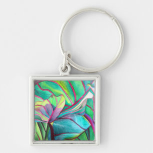 Blue Hawaii Tropical leaf foliage art Key Ring