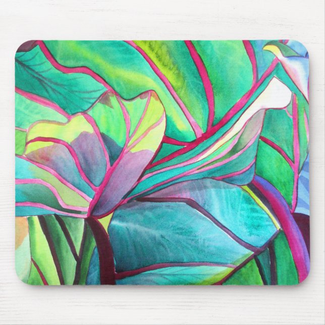 Blue Hawaii Tropical leaf foliage art Mouse Mat (Front)