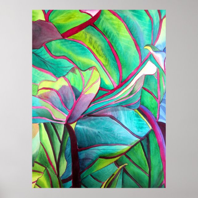 Blue Hawaii Tropical leaf foliage art Poster (Front)