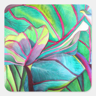 Blue Hawaii Tropical leaf foliage art Square Sticker