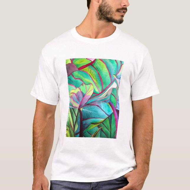 Blue Hawaii Tropical leaf foliage art T-Shirt (Front)