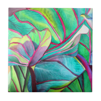 Blue Hawaii Tropical leaf foliage art Tile