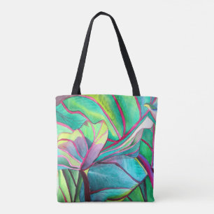 Blue Hawaii Tropical leaf foliage art Tote Bag
