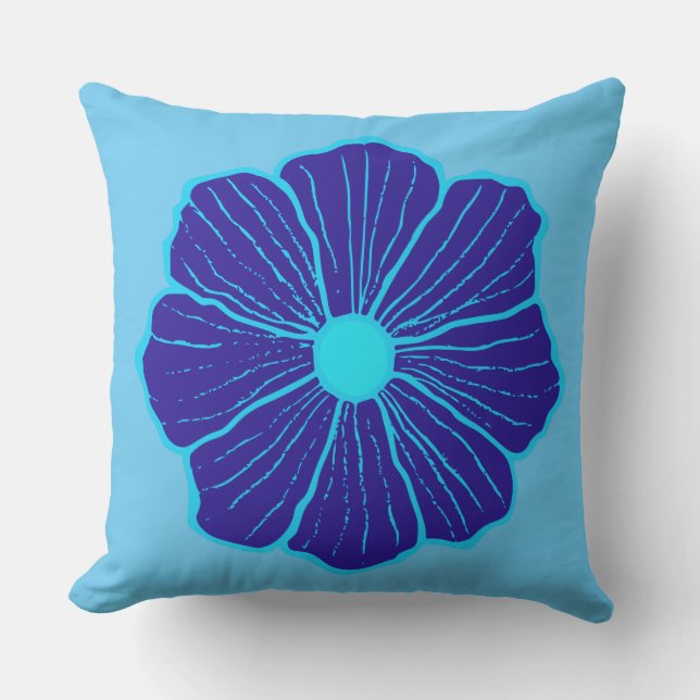 Blue Hawaiian Flower Outdoor Cushion (Front)
