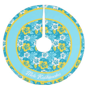 Blue Hawaiian Hibiscus Floral Pattern Brushed Polyester Tree Skirt