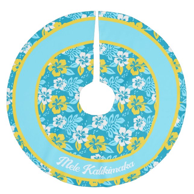 Blue Hawaiian Hibiscus Floral Pattern Brushed Polyester Tree Skirt (Front)