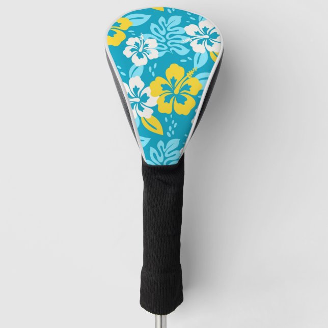 Blue Hawaiian Hibiscus Floral Pattern Golf Head Cover (Front)