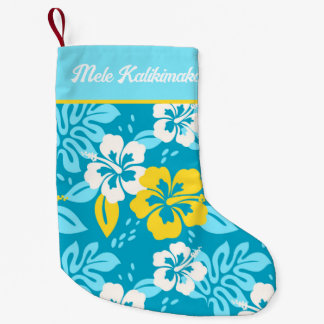 Blue Hawaiian Hibiscus Floral Pattern Small Christmas Stocking