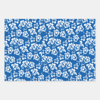 Blue Hawaiian Hibiscus Flowe Wrapping Paper Sheet