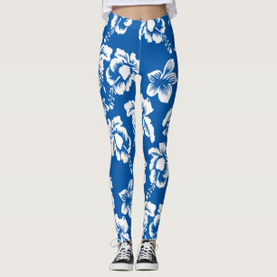 Blue Hawaiian Hibiscus Flowers Leggings